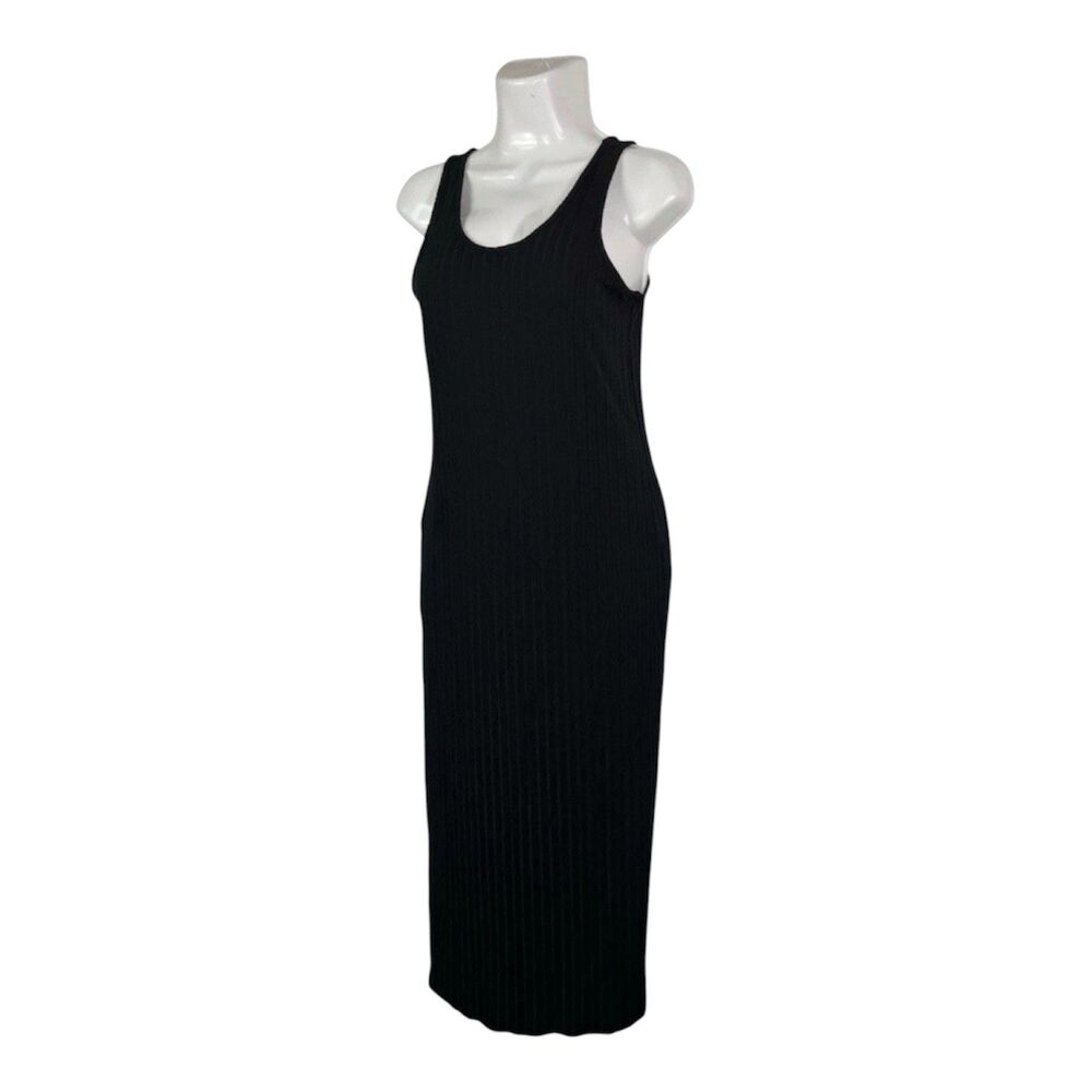 H&M Ribbed Bodycon Dress Medium Black Sleeveless Tank Textured Sheath Casual